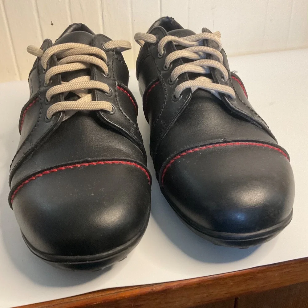 Bally Golf Shoes Shoes 27902 Black Leather Red/White Stitching‎ Women's 7.5